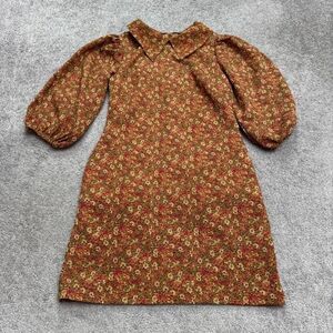 L'atiste By Amy Pointed Collar Puff Sleeve Floral Dress Women Medium Brown Retro